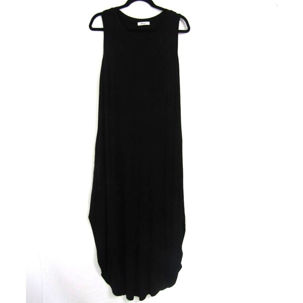 Hount Black Rayon Midi Dress sz L Minimalist Neutral Goth Peasant Novelty Staple
